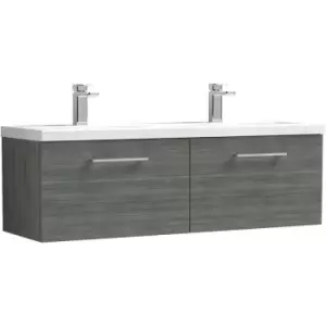 Image of Nuie Arno Anthracite 1200mm Wall Hung 2 Drawer Vanity Unit with Twin Polymarble Basin - ARN522F - Anthracite