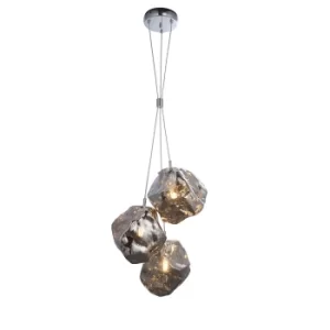 Image of Rock Modern Contemporary 3 Light Cluster Pendant Metallic Chrome Glass Shade Chrome Plated