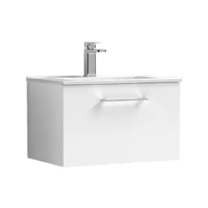 Image of Nuie Arno Gloss White 600mm Wall Hung Single Drawer Vanity Unit with 18mm Profile Basin - ARN122B - Gloss White