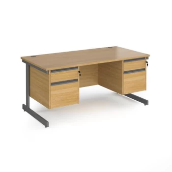 Image of Office Desk Rectangular Desk 1600mm With Double Pedestal Oak Top With Graphite Frame 800mm Depth Contract 25 CC16S22-G-O