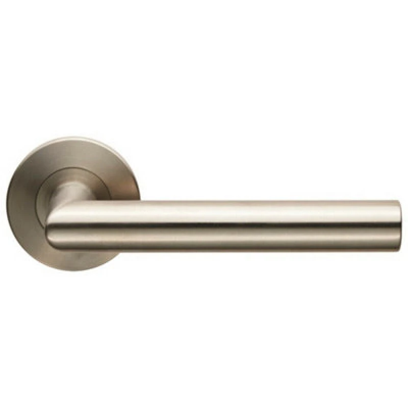 Image of Loops PAIR Straight Mitred Bar Handle on Slim Round Rose Concealed Fix Satin Steel Metallics