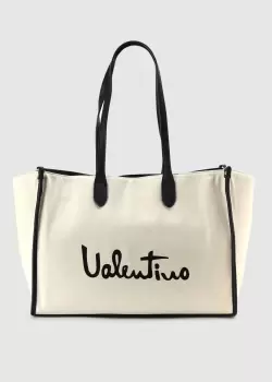 Image of Valentino Bags Womens Vacation Canvas Tote Bag In Cream
