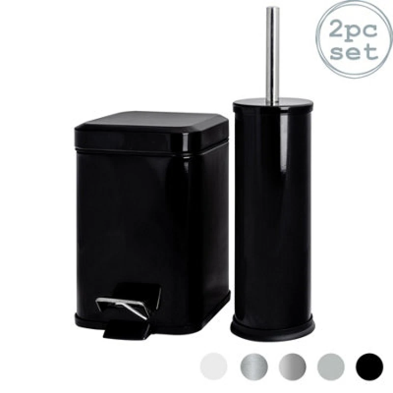 Image of Harbour Housewares Mismatched Toilet Brush & Bin Set Black unisex