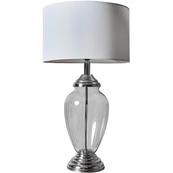 Image of Chrome & Glass Table Lamp Light With Fabric Lampshade - White - No Bulb