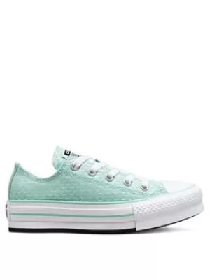Image of Converse Chuck Taylor All Star Ox Childrens Girls Eva Lift Mermaid Scales Platform Trainers -Blue/White, Blue/White, Size 2