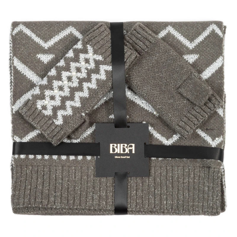 Image of Biba Biba Glove & Scarf Set - Grey Grey One Size