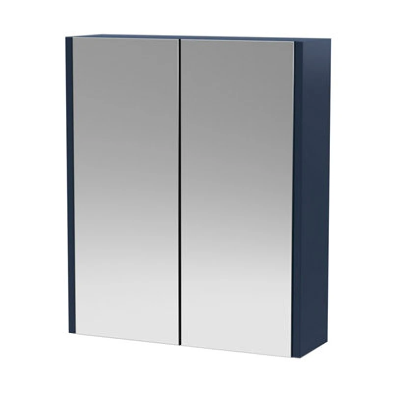 Image of Hudson Reed Juno Wall Mounted Mirror Cabinet, Vertical 50/50 Dual Soft Close Door Mirror Unit With Hinges In Indigo Blue, 600mm