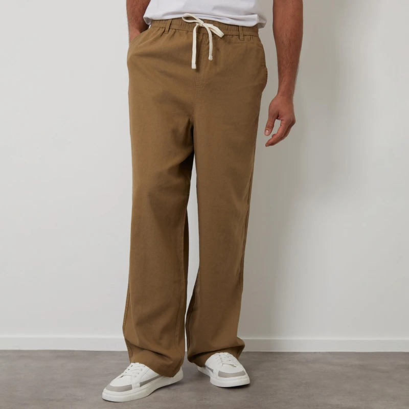 Image of Threadbare Linen Blend Loose Fit Trousers Stone male L