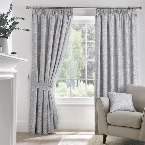 Image of Dreams and Drapes 100% Cotton Jacobean Motif Curtains With Tie-Backs Pencil Pleat Curtains 66x54in Grey 38031802003