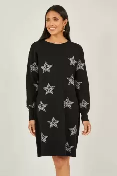 Image of Black Star Print Relaxed Fit Tunic Dress