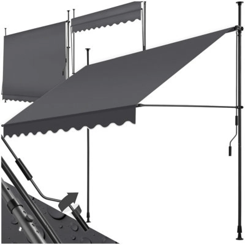 Image of Tectake Awning With Hand Crank - Pressure Fitted , Height Adjustable 250 X 180 Cm - Black/grey