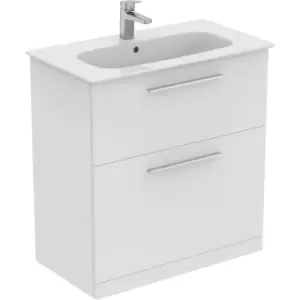 Image of Ideal Standard i. life A Double Drawer Floor Standing Unit with Basin Matt 800mm with Brushed Chrome Handles in White