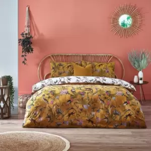 Image of Furn. Wildings Ochre Duvet Cover and Pillowcase Set Yellow/Pink/White