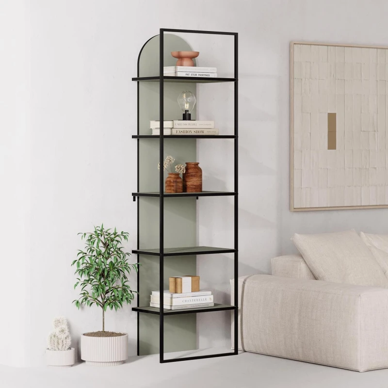 Image of FWStyle FWStyle 5 Tier Modern Arched Ash Green Bookcase Shelving Unit Green One Size Unisex 8683628022467