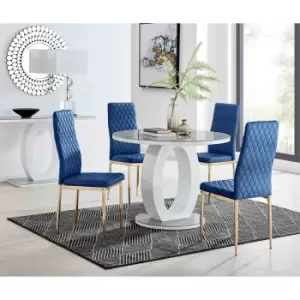 Image of Furniture Box Giovani Round Grey 100Cm Table and 4 Navy Velvet Milan Gold Leg Chairs