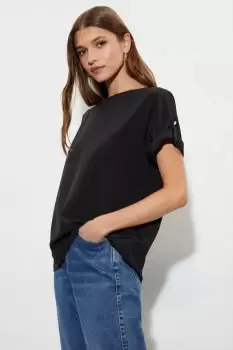 Image of Black Roll Sleeve Blouse