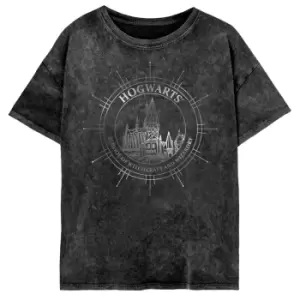 Image of Harry Potter Womens/Ladies Hogwarts Constellation Acid Wash T-Shirt (XXL) (Black)