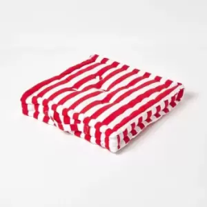 Image of Cotton Red Thick Stripe Floor Cushion, 40 x 40cm - Red - Homescapes