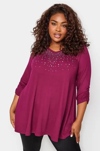 Image of Yours Star Stud Embellished Swing Top Pink