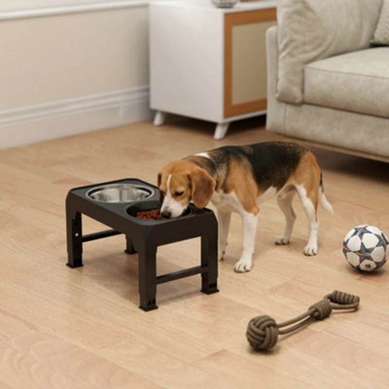 Image of Pawhut Raised Dog Bowl, Foldable Elevated Dog Bowls, 4 Heights Adjustable