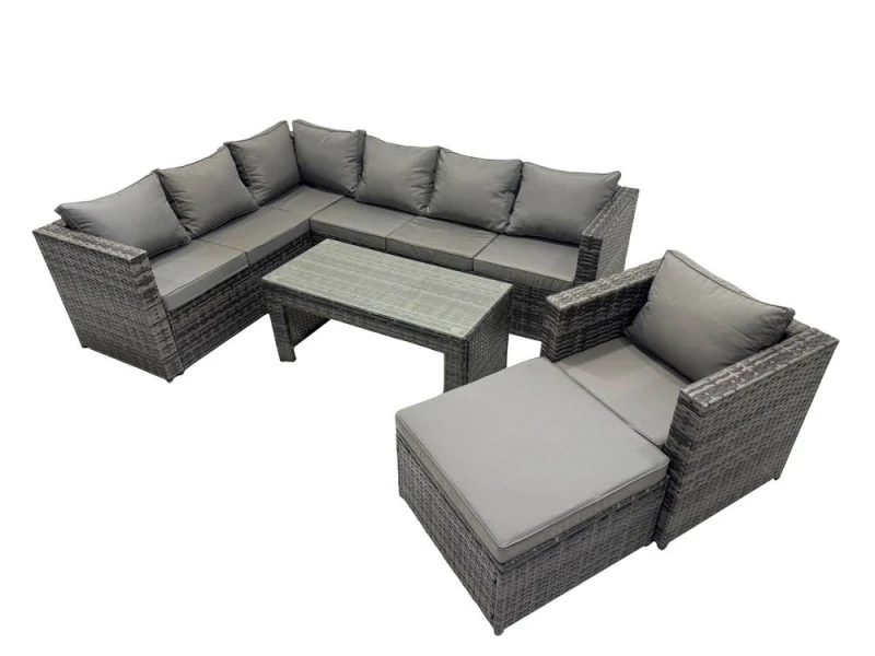 Image of Fimous 5 Pieces Garden Furniture Corner Sofa &Big Footstool Dark Grey Mixed Dark Grey Unisex