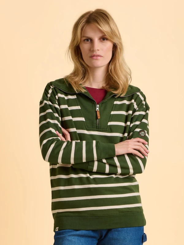 Image of Brakeburn Womens Charmouth Quarter Zip Sweatshirt in Green Size: 8 Green Female 8