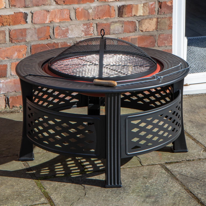 Image of Samuel Alexander 80x58cm Black Steel Garden Patio Firepit Heater BBQ with Cover