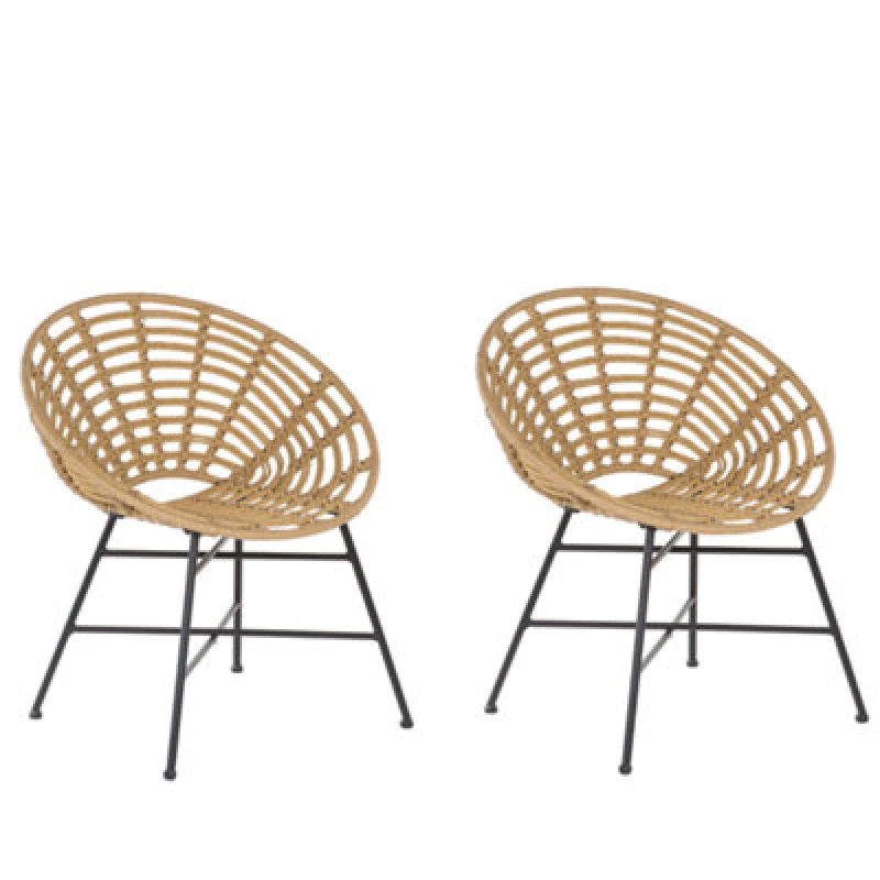 Image of Beliani Set Of 2 Garden Chairs Acerra Pe Rattan Light Brown