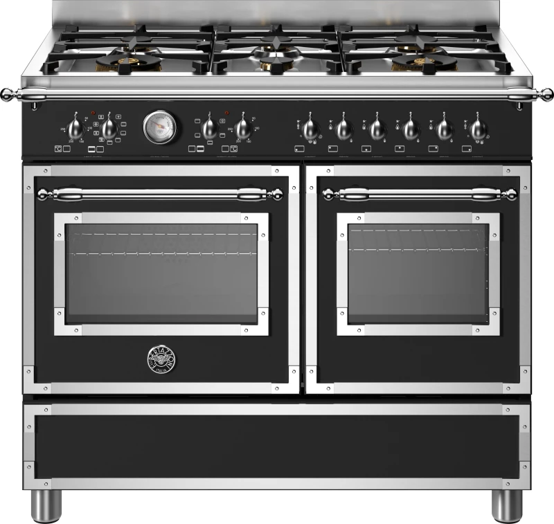 Image of Bertazzoni HER106L2ENET 100cm Heritage Dual Fuel Range Cooker - BLACK HER106L2ENET