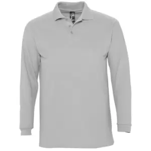 Image of SOLS Mens Winter II Long Sleeve Pique Cotton Polo Shirt (S) (Grey Marl)