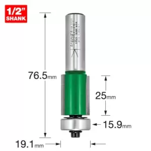 Image of Trend CRAFTPRO Bearing Guided Trimmer Router Cutter 19.1mm 25mm 1/2"