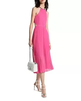 Image of Michael Kors Chain Trim Pleated Cutout Dress