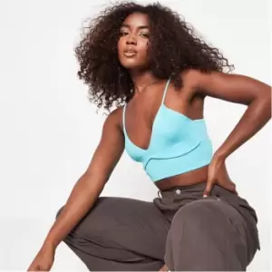 Image of Missguided Underbust Detail Rib Knit Crop Top - Blue