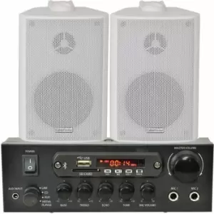 Image of Shop Bluetooth Music System 2x White Speakers & 110W Amp Background FM Radio