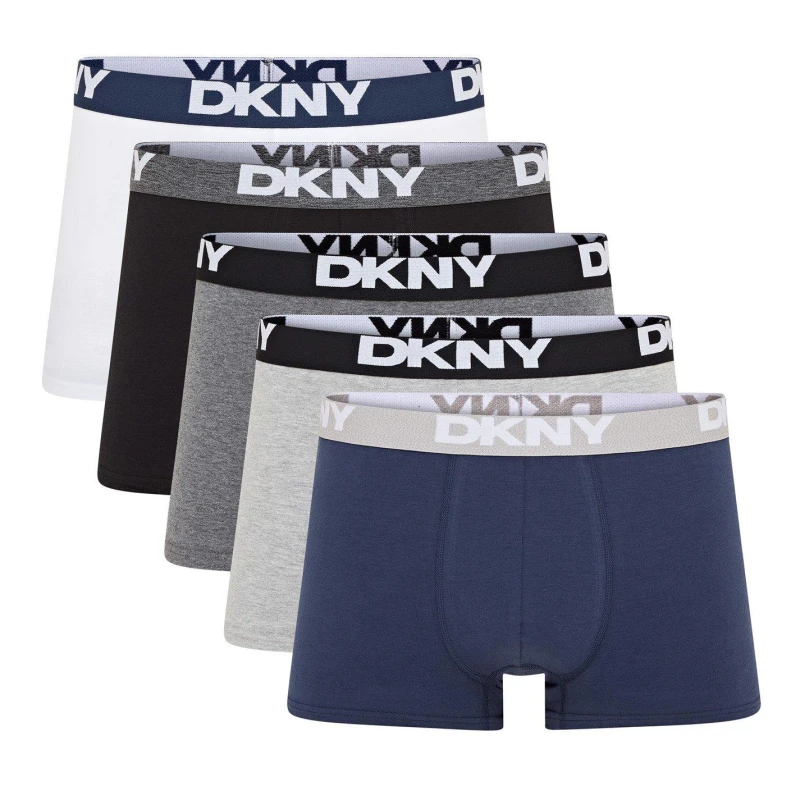 Image of DKNY Mens 5 Pack Trunks Portland Gry/Blk/Nvy/Wht male Small