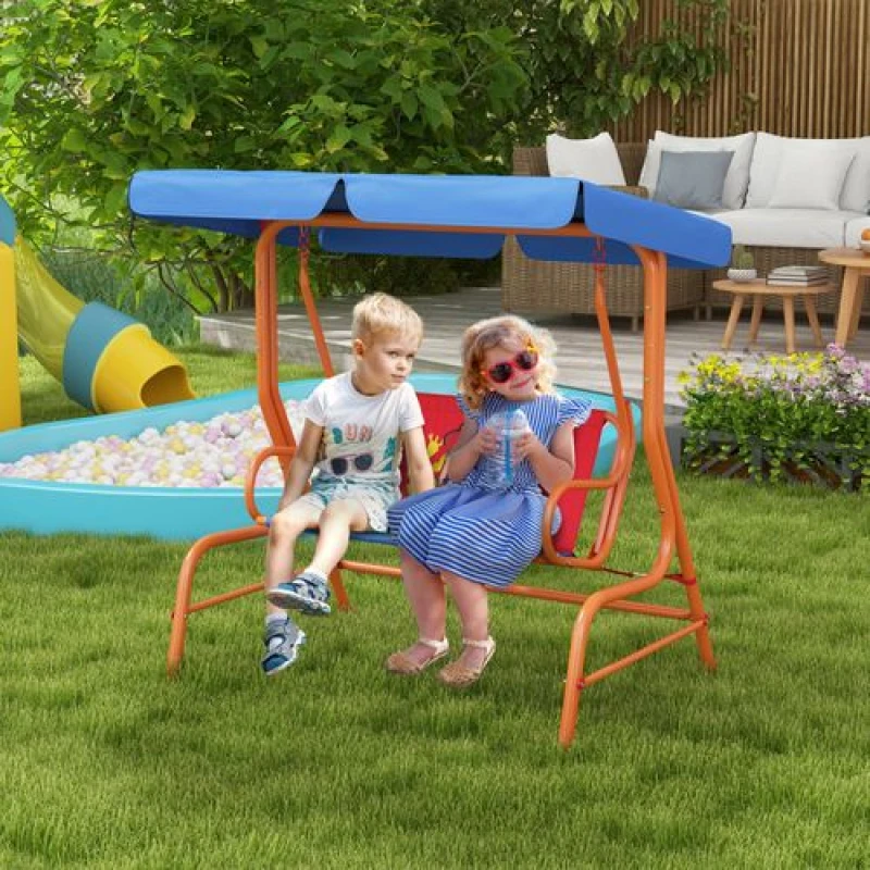 Image of Outsunny 2 Seater Kids Swing Chair, Cowboy Themed with Adjustable Canopy, Multi 3E1-003V00MX