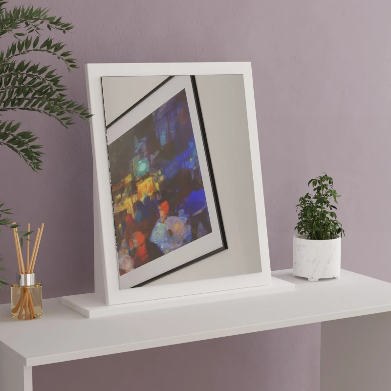 Image of Cube White Rectangular Freestanding Framed Mirror, (H)50.5Cm (W)48Cm
