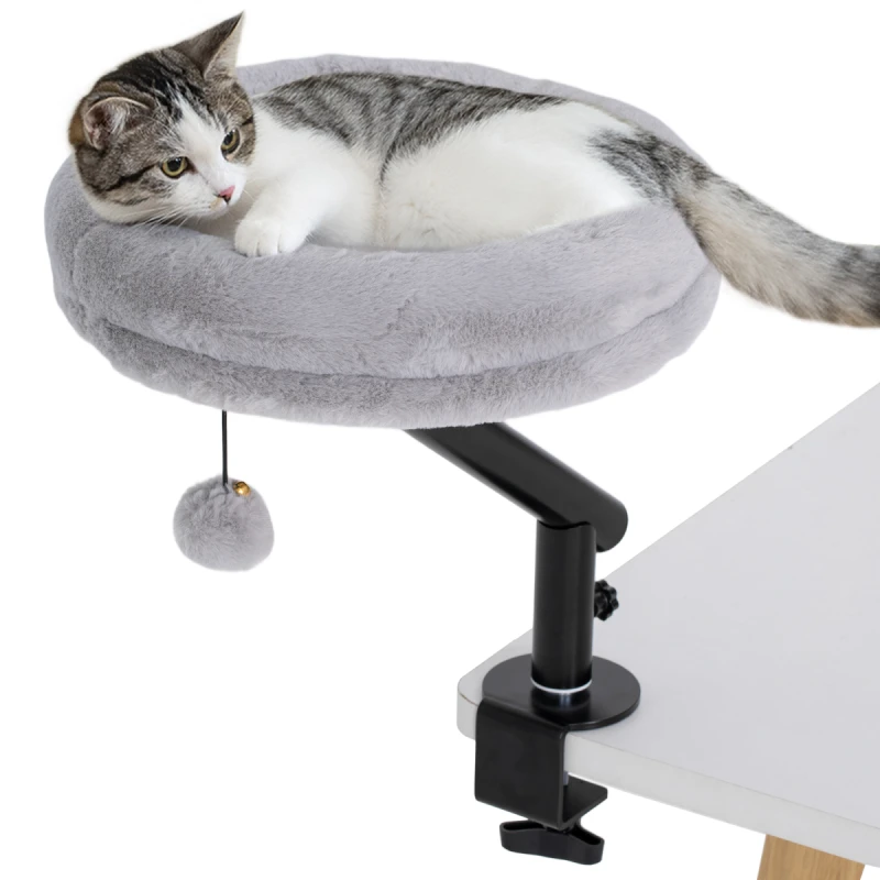 Image of PawHut Cat Bed for Desk, 360? Rotatable Adjustable Cat Nest Hammock, Grey D30-947V70GY