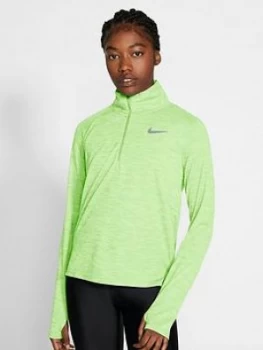 Image of Nike Running Long Sleeve Zip Pacer Top - Volt, Volt, Size L, Women