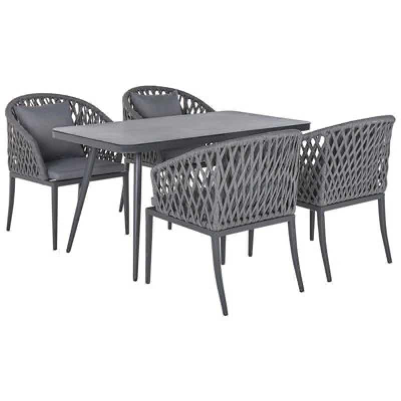 Image of Beliani Garden Dining Set 4 Seater Lipari With Cushions Metal Grey
