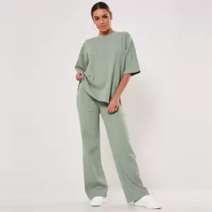Image of Missguided Ribbed Tee and Wide Leg Set - Green