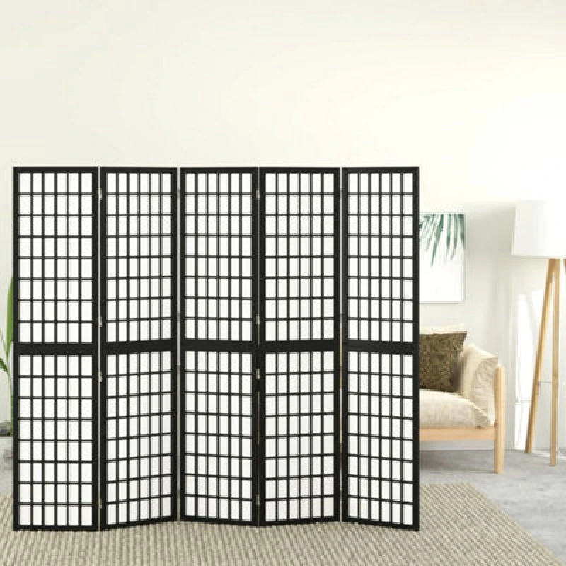 Image of Vidaxl Folding 5-panel Room Divider Japanese Style 200X170 Cm Black 352081