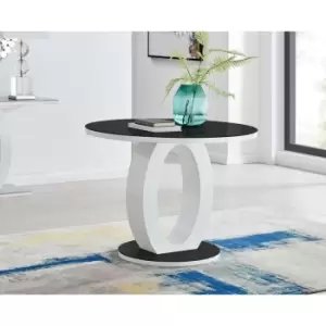 Image of Furniturebox Giovani Round 2 4 Seat 100cm Round White High Gloss Dining Table with Black Glass Top and Unique Modern Halo Structural Plinth Base
