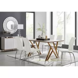 Image of Furniture Box Taranto Oak Effect Dining Table and 6 White Isco Chairs