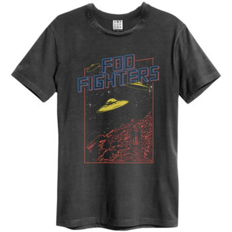 Image of Amplified Amplified Men Flying Saucers Foo Fighters T-Shirt in Charcoal Size: X-Small Charcoal XS Male 5063238414426