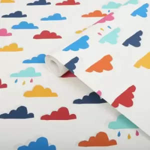 Image of Joules Multicolour Rainbow Cloud Smooth Wallpaper