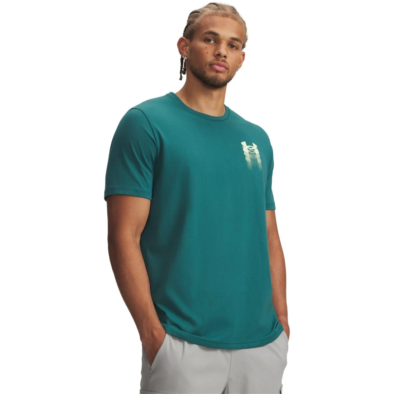Image of Under Armour Blur Logo Back Graphic Loose T-Shirt Green S
