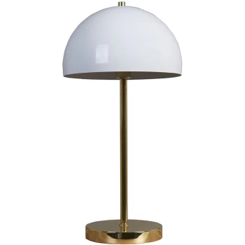 Image of Industrial Metal Table Lamp with Domed Light Shade - White & Gold - No Bulb