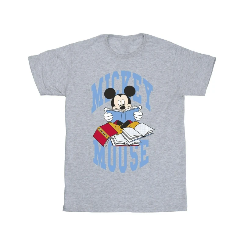 Image of Disney Men Mickey Mouse Reading Books T-Shirt in Grey Size: Small Grey S Male 5063376462303