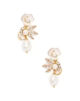 Image of Kate Spade New York Bouquet Toss Cubic Zirconia, Imitation & Cultured Freshwater Pearl Cluster Flower Drop Earrings in Gold Tone